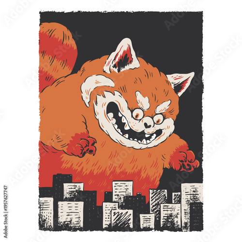 Red panda monster destroying city