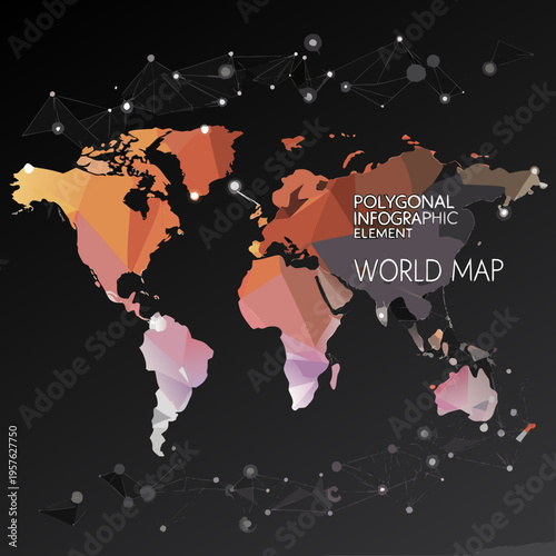 Polygonal world map with connected nodes and a futuristic aesthetic