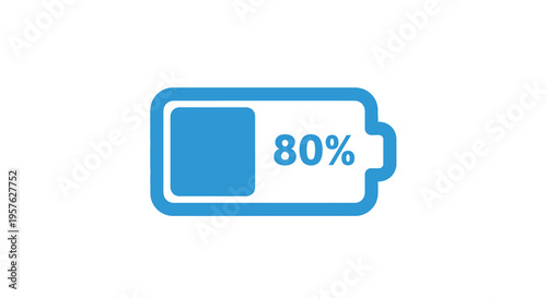 A simple blue battery icon displays an 80 percent charge level on a white background