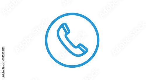 A simple blue line icon depicting a classic telephone handset within a circle high quality professional