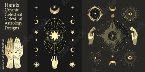 Cosmic hands and celestial designs a mystical astrology illustration