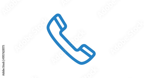 A simple blue line drawing depicts a classic telephone handset angled diagonally high quality professional detailed