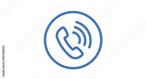 A simple blue line icon depicting a telephone handset with sound waves high quality professional detailed
