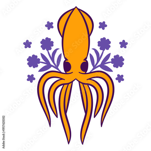 Squid color stroke floral sea creatures