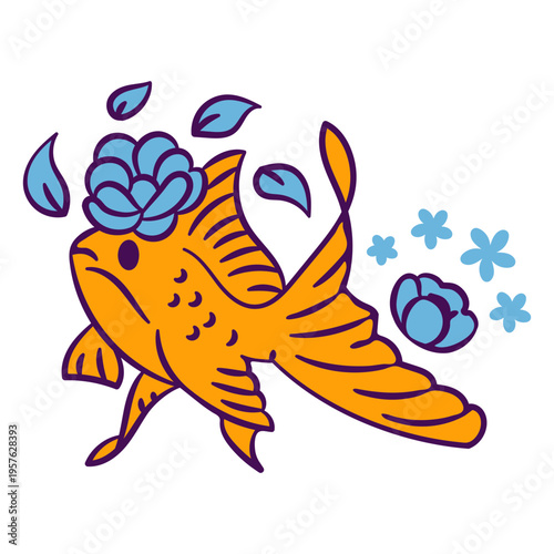 Goldfish color stroke floral sea creatures