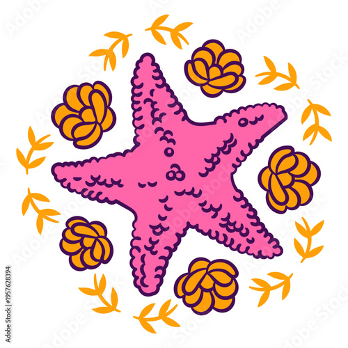 Starfish color stroke floral sea creatures