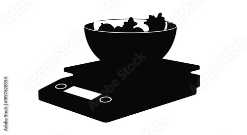Healthy food portion control with digital kitchen scale and bowl of fresh organic vegetables for diet nutrition and wellness concept