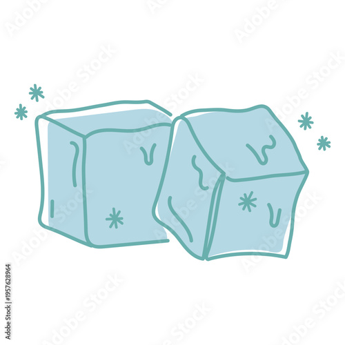 Two ice cubes melting