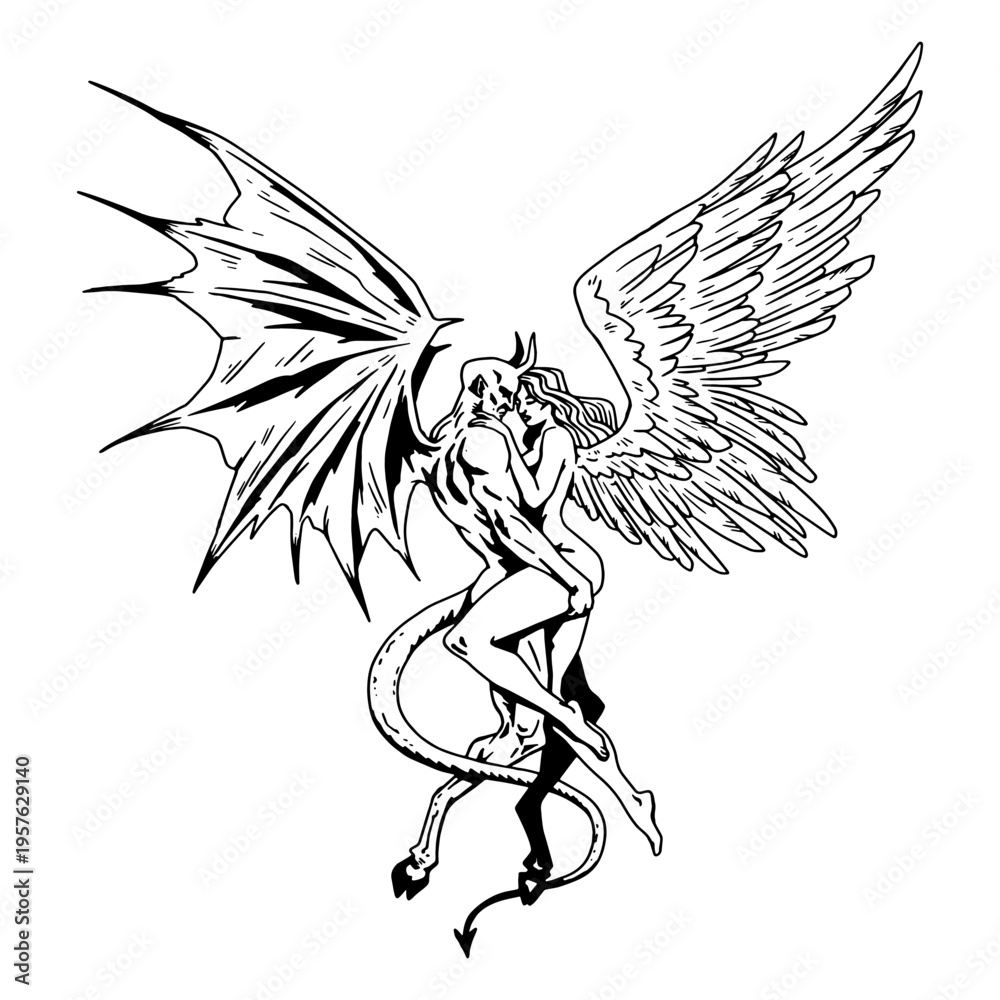 Obraz premium Angel and demon detalied couple