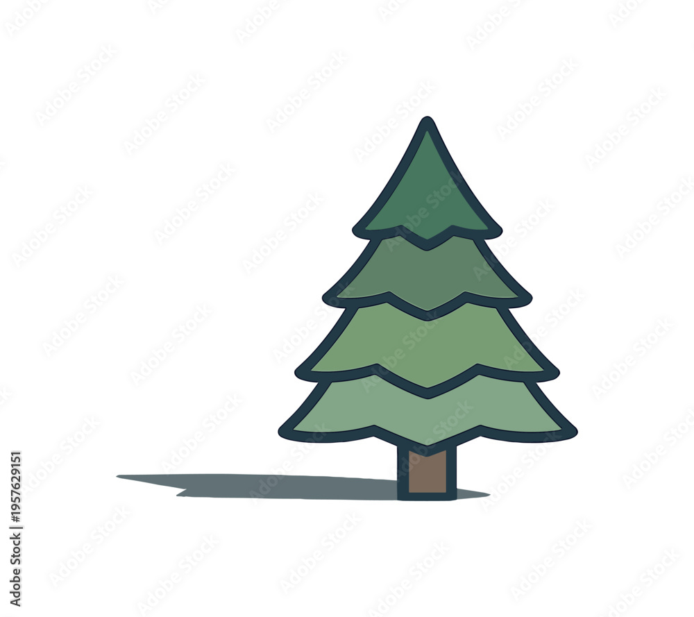Fototapeta premium Minimal Pine Silhouette. Minimal pine tree silhouette viewed straight-on with symmetrical layered geometry, placed in the right