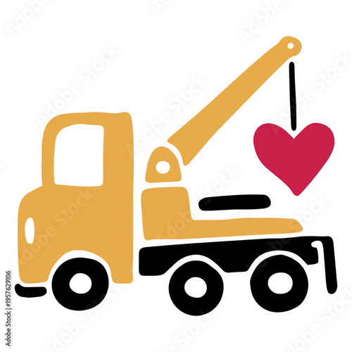 Flat tow truck carrying a heart