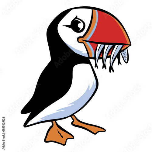 Puffin bird with fish in it's beak