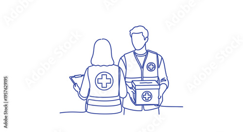 Two healthcare workers a man and a woman exchange a medical supply box high quality professional