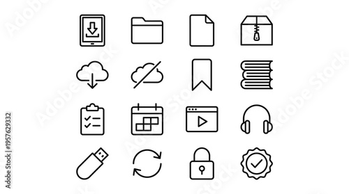 Set of 16 Outline Business and Technology Vector Icons