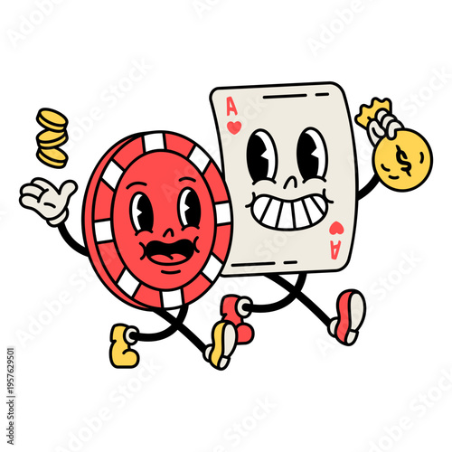 Cartoon of a poker chip and a poker face