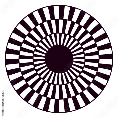 Black and purple circle with a sun in the middle