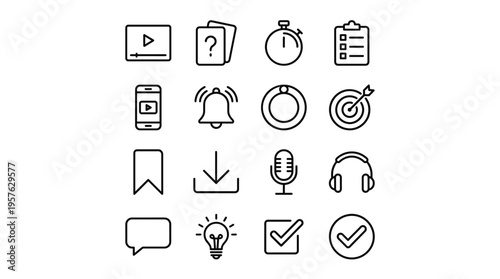 Set of 16 Outline Basic Web Interface Icons Vector