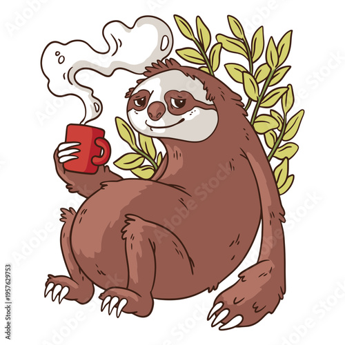 Sloth drinking a cup of coffee
