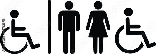 Accessible restroom signs indicating gender-specific and disabled facilities
