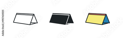 Decision-making symbolism conveyed through a triangular nameplate stand with blank face and low profile resting flat, identical