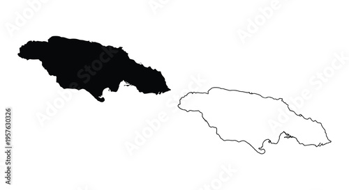Jamaica map outline in black and white geographical representation silhouette