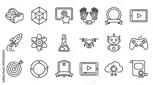 Set of 20 Technology and Innovation Line Icons Vector