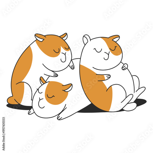 Three guinea pigs laying on top of each other