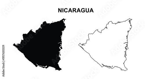 Nicaragua map outlines a filled and hollow representation silhouette high quality