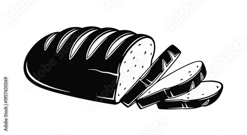 Delicious sliced bread loaf with crusty exterior and soft interior on white background for food illustration or baking concept