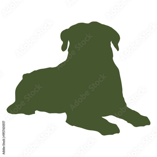 Green silhouette of a dog laying down