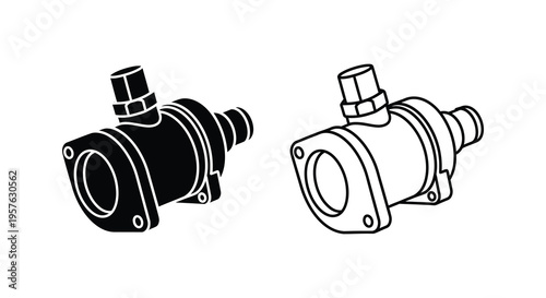 Two automotive turbocharger designs in black and white detailed silhouette