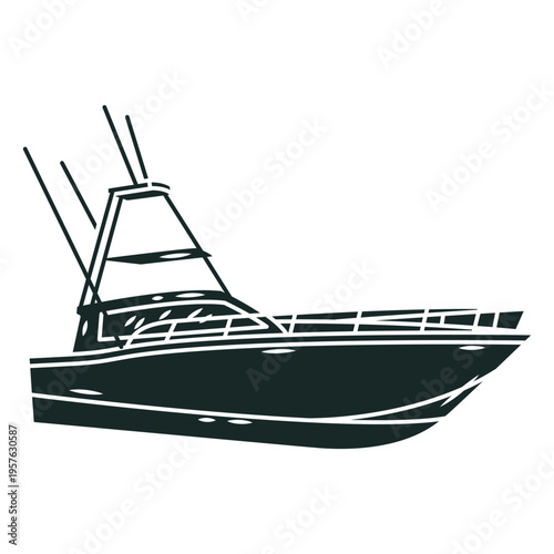 Black and white drawing of a boat cut out