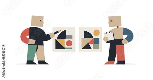 Geometric Collaborative Figures. Second abstract geometric figure appears nearby aligning and adjusting constrained shapes with