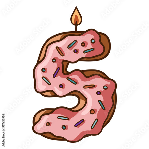 Pink donut birthday shaped like a five