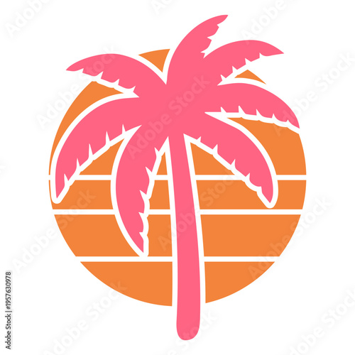Pink and orange palm tree in a circle