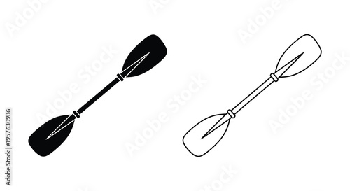 Two kayak paddles displayed one filled and one outlined a stark silhouette