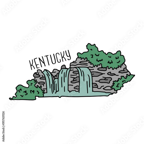 Kentucky sticker with a waterfall