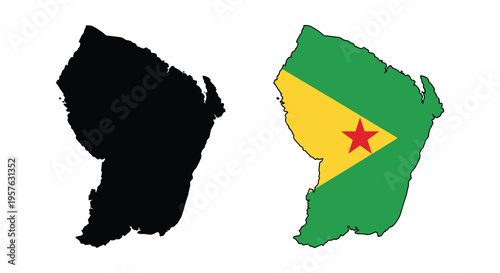 Suriname map with flag and black shape a striking silhouette
