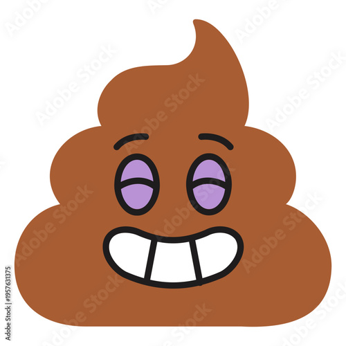 Brown poop with purple eyes and a smile