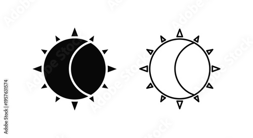 Two circular celestial icons depicting phases of the moon in black silhouette