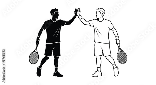 Two American tennis players celebrating a high five in a striking silhouette