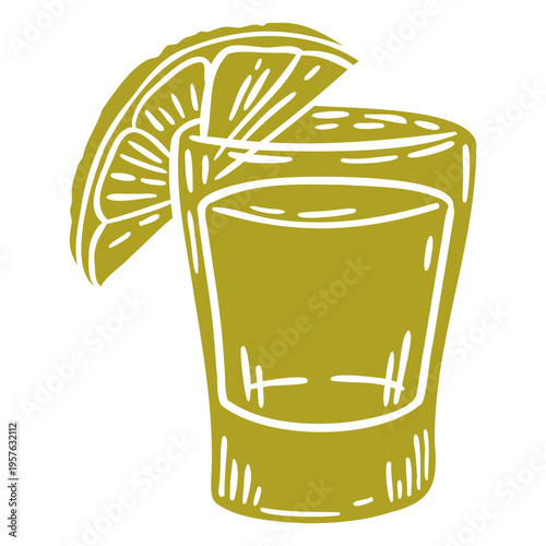 Drawing of a shot glass with a slice of lemon
