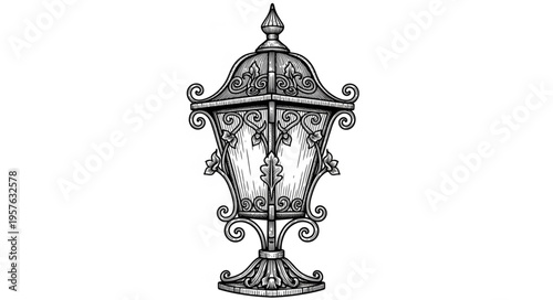 Ornate Vintage Lantern Illustration with Intricate Details.