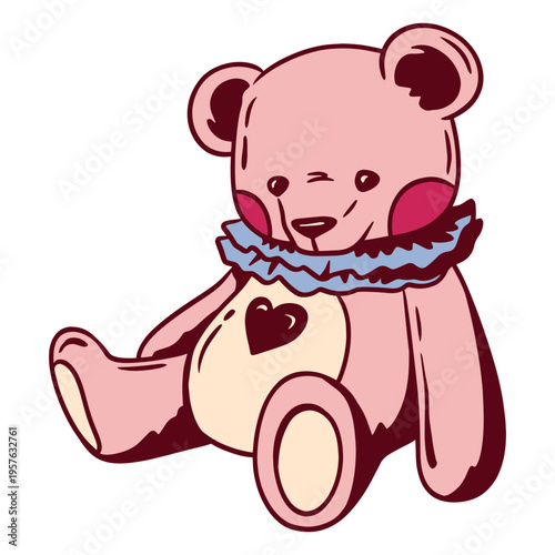 Pink teddy bear with a heart on its belly