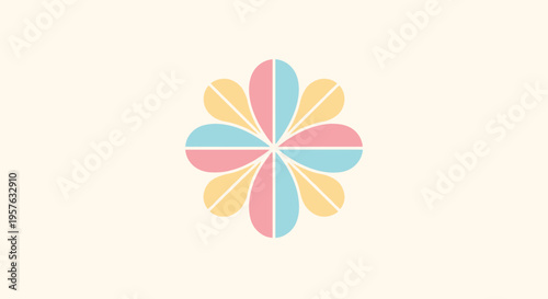Cheerful Colorful Flower Pinwheel Shape with Pastel Tones on a Light Cream Background.