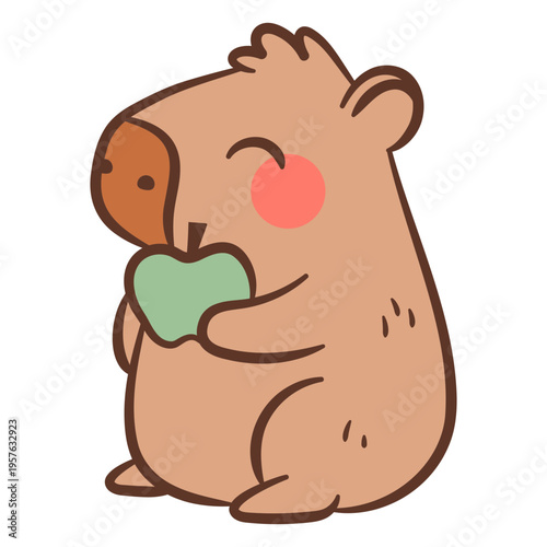 Cute cartoon wombat holding an apple