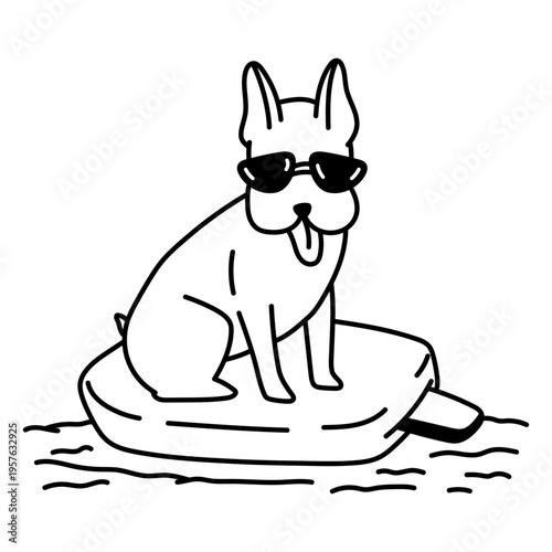 Cool dog on an inflatable raft