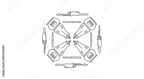 Circular Line Art Painting Tools Emblem, isolated white background