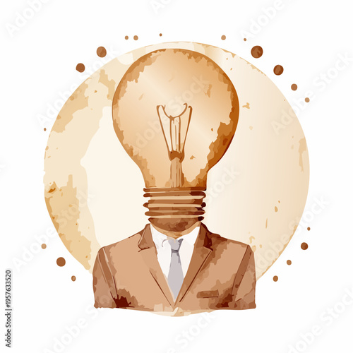 A creative illustration of a person with a lightbulb head, symbolizing ideas and innovation
