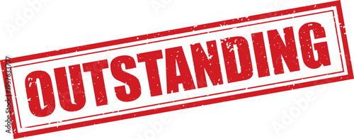 Red Outstanding Rubber Stamp Sign Mark Word Text Written in Grunge Vector in Grunge Border in Transparent Background